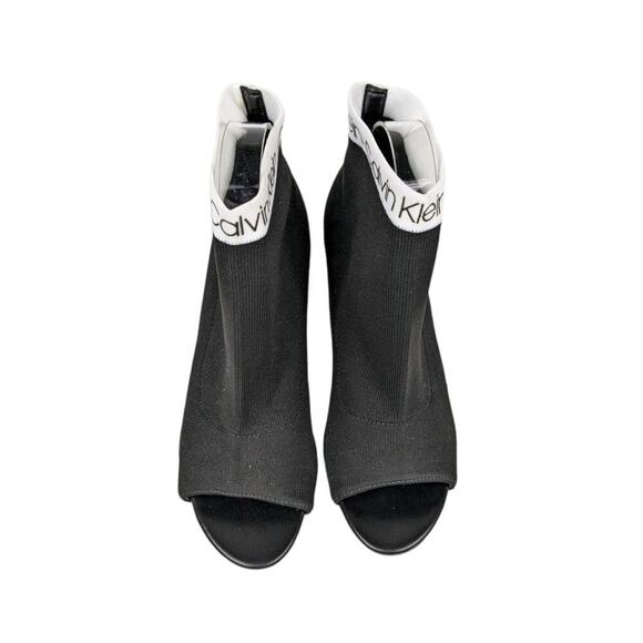 Calvin Klein 6.5 Peep Toe Sock Booties Black Stiletto Heel Chic Y2K Inspired - Picture 4 of 11